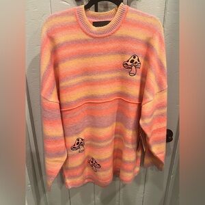 Spirit Jersey Multicolor Sweater with Mushroom Design NWT